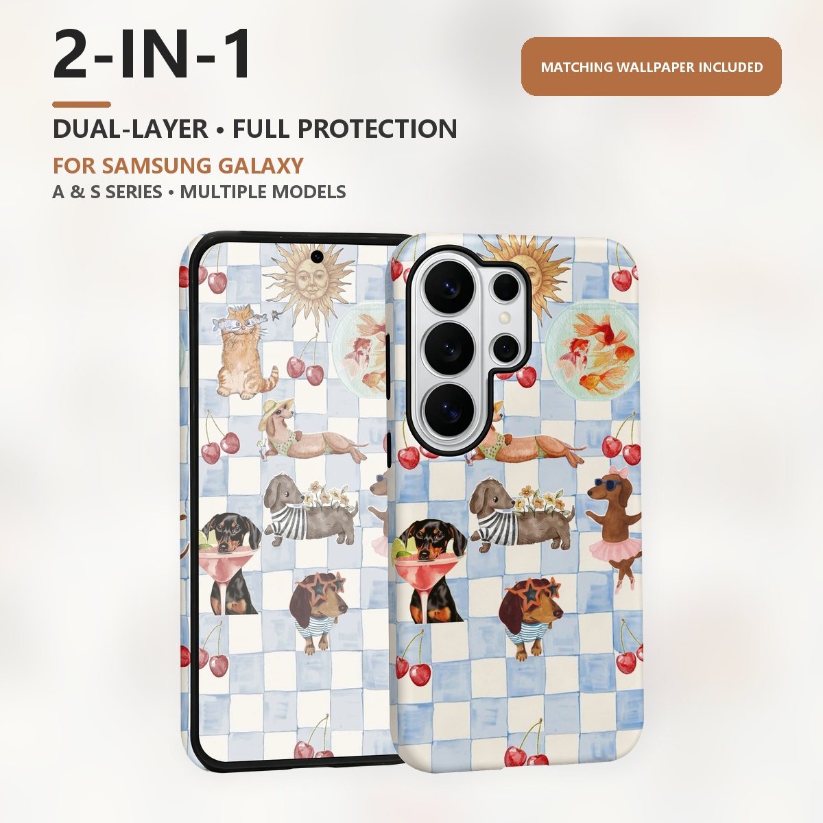 Samsung Galaxy S24 - cachorros engraçados verão 2-in-1 Dupla Camada
