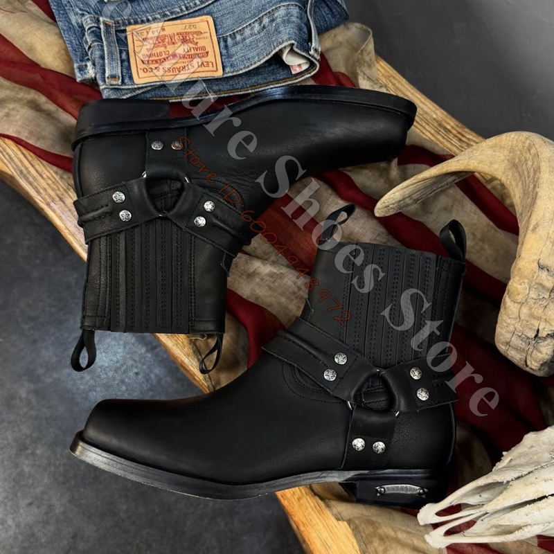 Leather Classic Strap - Botas de cano curto masculinas, estilo